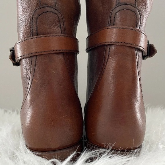 FRYE Dorado Tall Cognac Brown Leather Harness Buckle Riding Knee Boots Shoes 6 - Picture 11 of 16